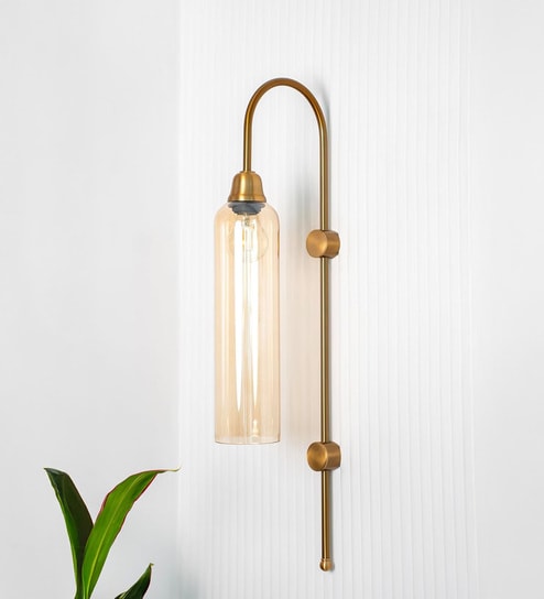 Modern Wall Lamp Antique Brass Finish with Golden Luster Long Glass