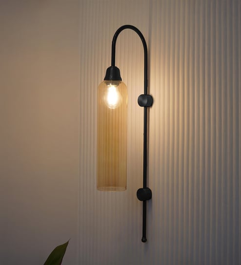 Modern Wall Lamp Black Polished with Golden Luster Long Glass