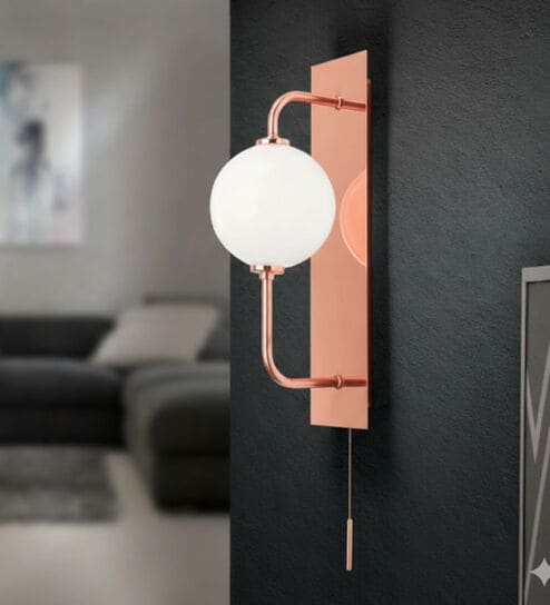 Modern Wall Light with Opal Glass Globe & Rose Gold Finish