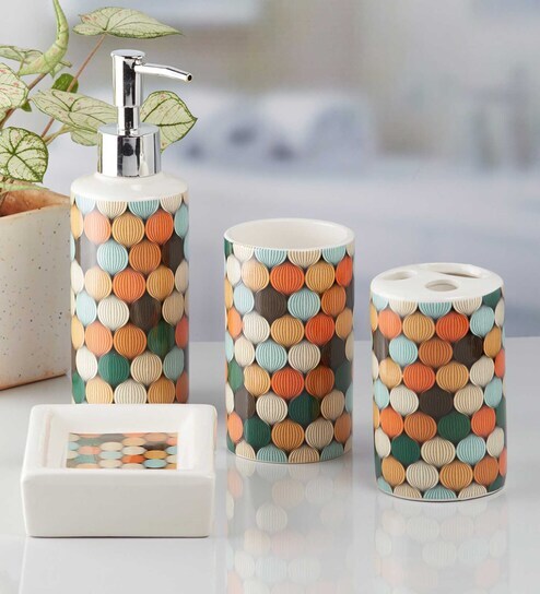 Modern 4 Piece White Ceramic Bathroom Accessories Set