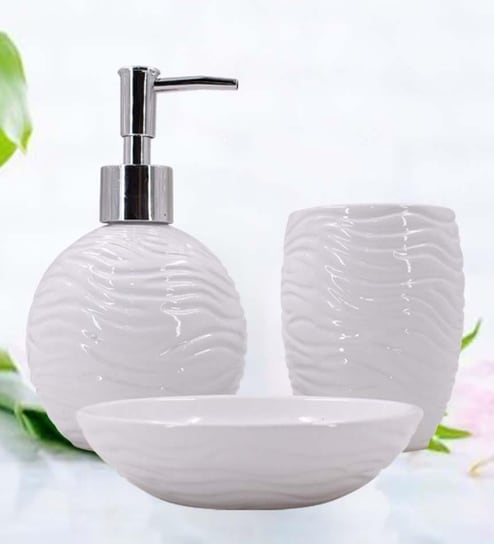 Modern White Ceramic Set of 3 Bath Accessories Set 