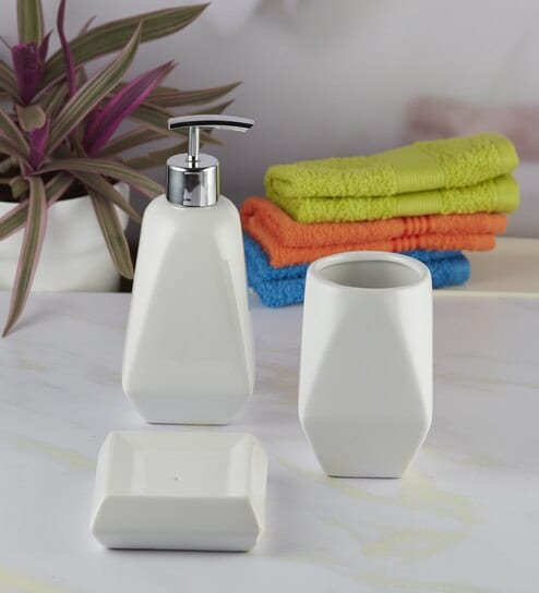 Modern White Ceramic Set of 3 Bath Accessories Set 