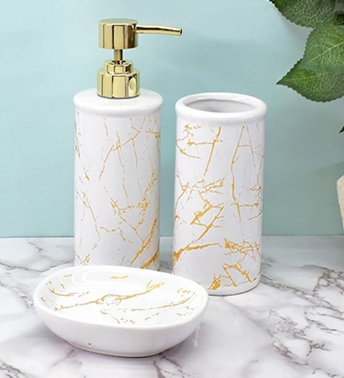 Modern White Ceramic Set of 3 Bath Accessories Set 