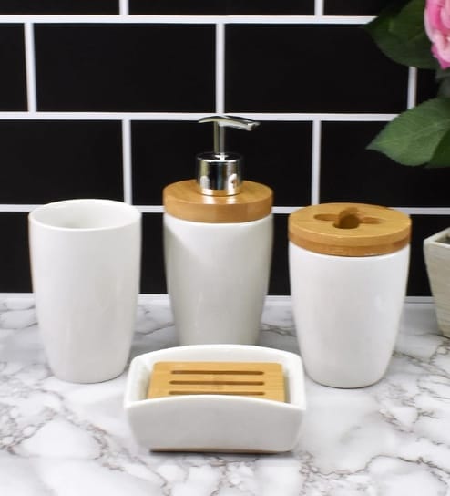 Modern White Ceramic Set of 4 Bath Accessories Set 
