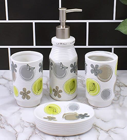 Modern White Ceramic Set of 4 Bath Accessories Set 