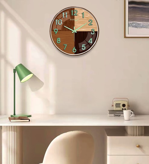 Wooden Modern Wall Clock With Copper Finish Ring (12.75 Inch)-image-1