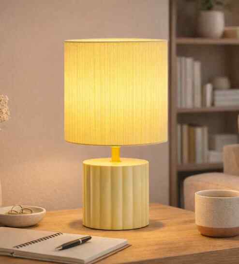Modern Yellow Bedside Lamp with Drum Shade