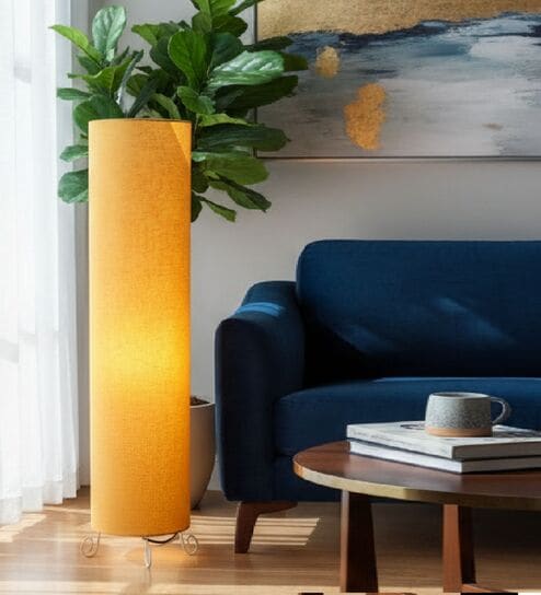 Modern Yellow Cylinder Floor Lamp   Stylish Lighting for Living Room & Bedroom