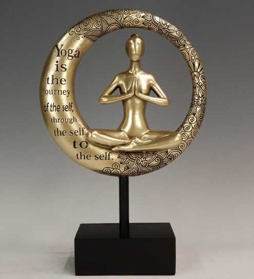Modern Yoga Resin & Metal Padmasana Pose Figurine (Gold & Black)
