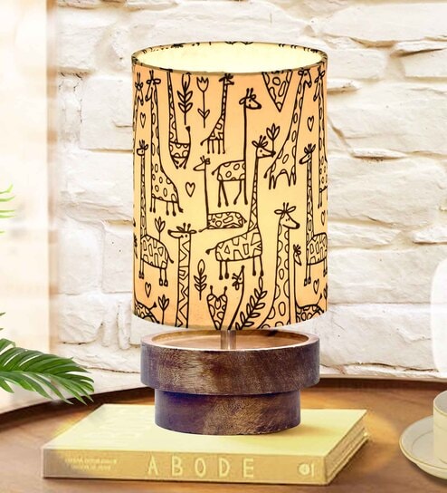 Modern Zen Wooden Lampshade Nightstand Lamp with Antique Base, Concentric Design, Savanna Shade