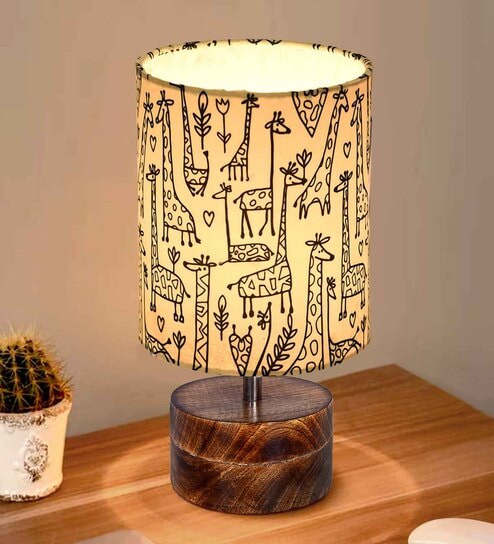Modern Zen Wooden Lampshade Nightstand Lamp with Antique Base, Rustic Cylinder Design, Savanna Shade