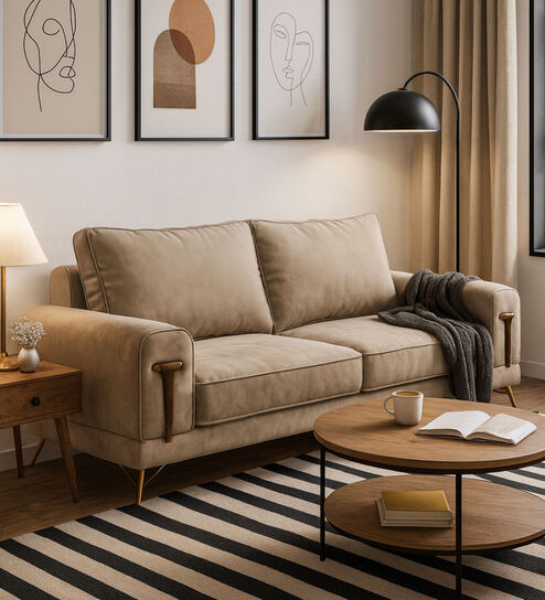 ModernAccent Leatherette Three Seater Sofa in Beige Colour