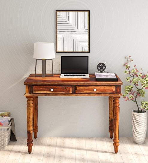 Falan Sheesham Wood Writing Table In Scratch Resistant Provincial Teak Finish