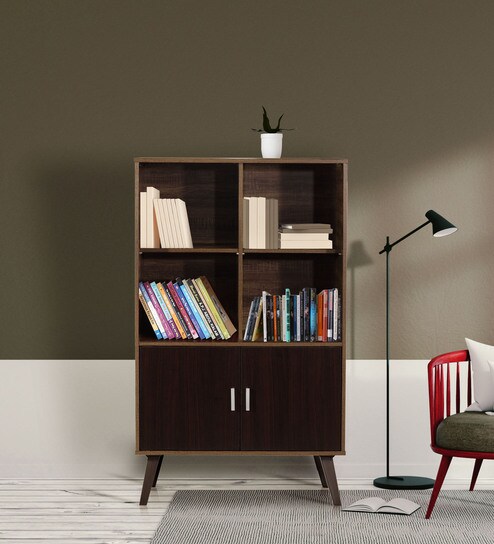 Buy Mokuzai Book Shelf Cum Display Unit With Drawers In Oak Finish