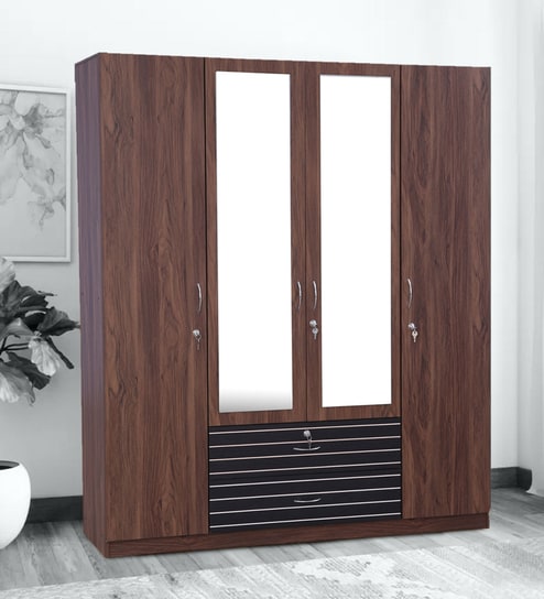 Molly 4 Door Wardrobe in Brown Finish with Mirror