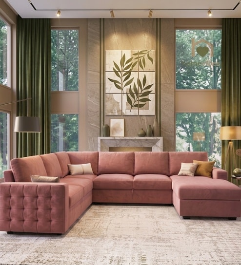 Monaco Grande Sectional Sofa In Blush Pink Color