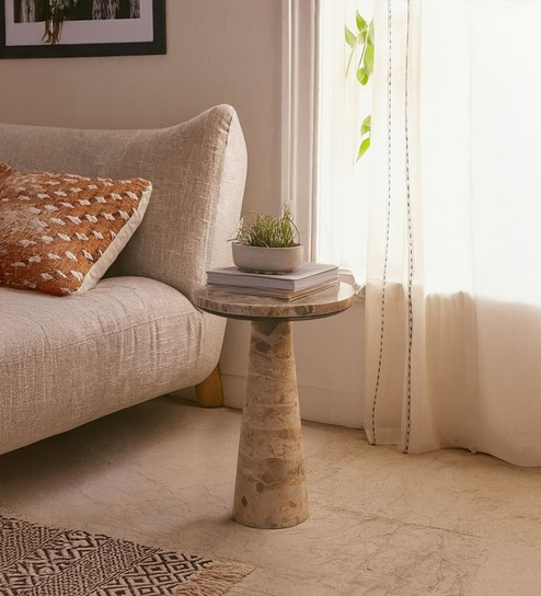 Monk Marble Side Table In Natural Finish