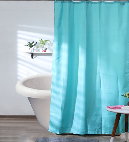 Buy Monochromatic Uni Dyed Green Polyester Shower Curtains Length