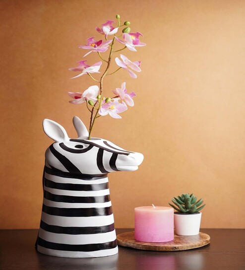 Monochromatic Zebra Black Resin Table Vase