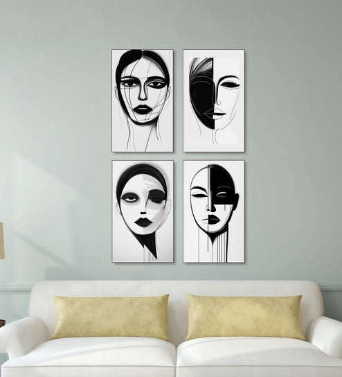 Portrait Set of 4 Canvas Wall Painting Black Frame