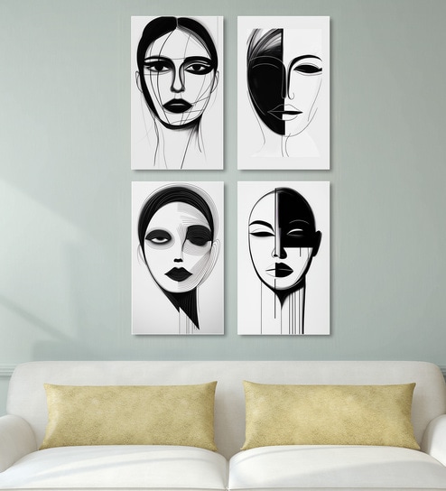 Portrait Set of 4 Canvas Wall Painting White Frame