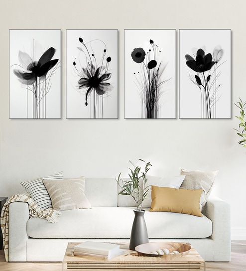Wall Art Canvas Paintings Set of 4 Black Frame