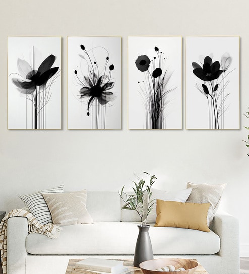 Wall Art Canvas Paintings Set of 4 Gold Frame