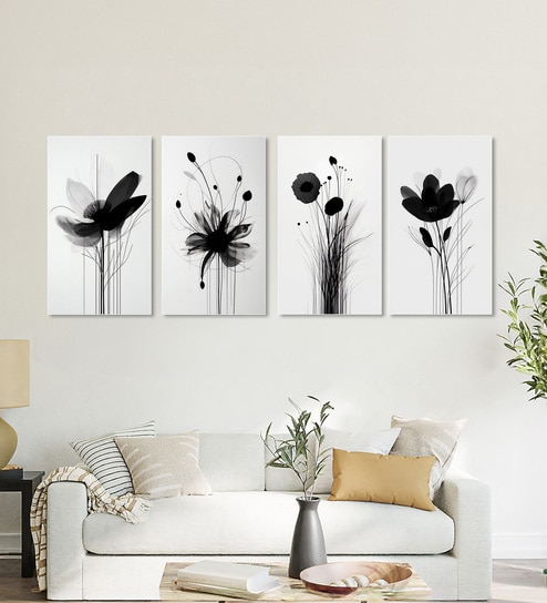 Wall Art Canvas Paintings Set of 4 White Frame