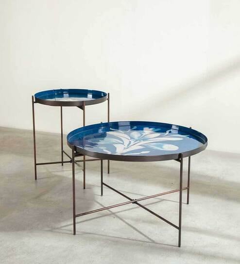 Montane Iron Nested Side Table In Blue Colour