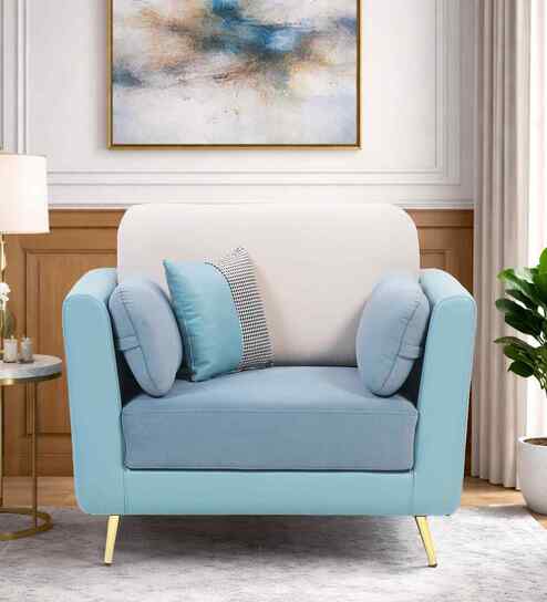 Montez Velvet 1 Seater Sofa in Arctic Blue Colour