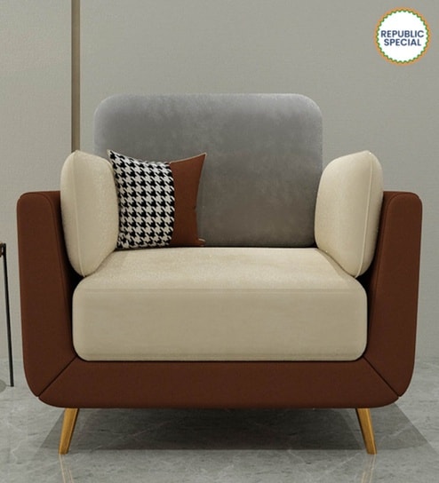 Montez Velvet 1 Seater Sofa in Brown & Beige Colour