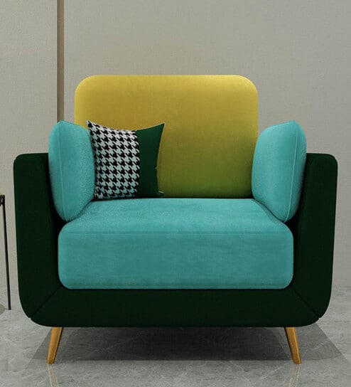 Montez Velvet 1 Seater Sofa in Turquoise & Green Colour