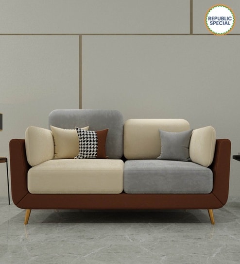 Montez Velvet 2 Seater Sofa in Brown & Beige Colour