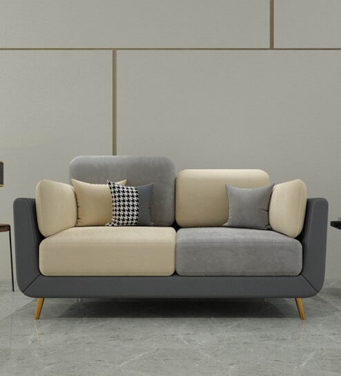 Buy Montez Velvet 2 Seater Sofa in Grey & Beige Colour at 4% OFF by ...