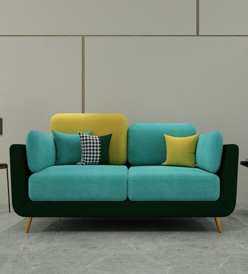 Montez Velvet 2 Seater Sofa in Turquoise & Green Colour