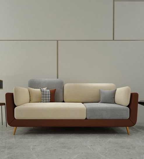 Montez Velvet 3 Seater Sofa in Brown & Beige Colour