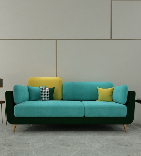 Montez Velvet 3 Seater Sofa in Turquoise & Green Colour