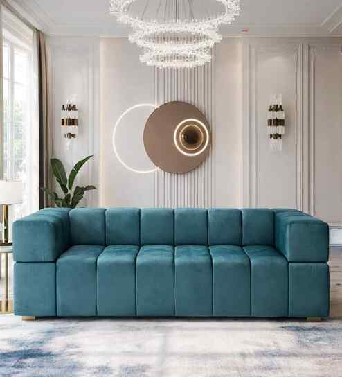 Montique Velvet 3 Seater Sofa in Teal Blue Colour