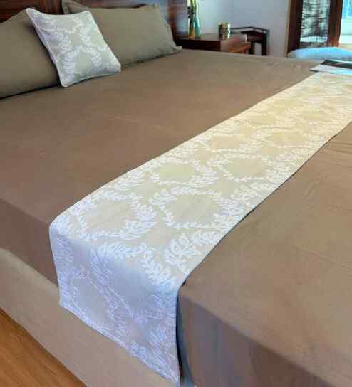 Beige 100% Cotton 18x96 Inches Embroidered Bed Runner