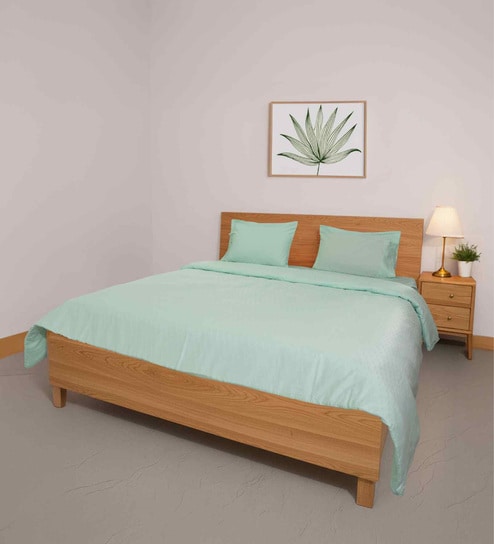 Moonlight Jade Step Design 300 TC 100% Cotton King Size Fitted Bed Sheet With 2 Pillow Covers-image-20