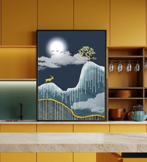 Moonlit Golden Peaks Printed Aclyric Wall Art