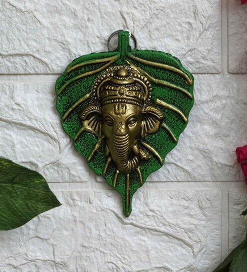 Modern Green Metal Ganesha Wall Art