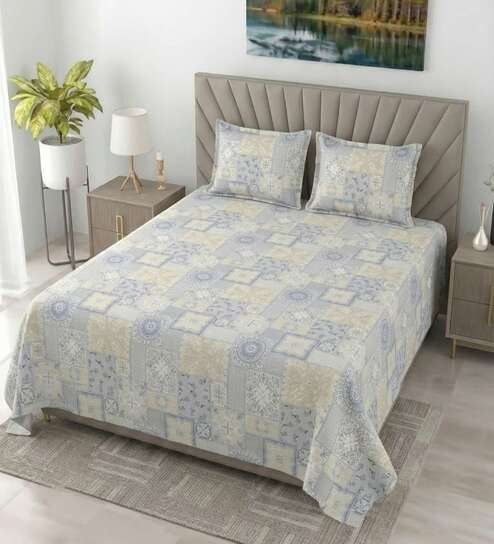Morning Sky Metro 186 TC Cotton King Bedsheet With 2 Pillow Covers