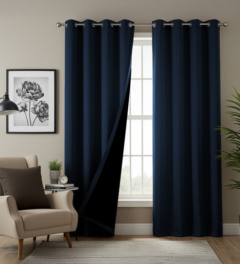Moroccan Blue Blackout Polyester Polyester Curtains for Window Pack of 2