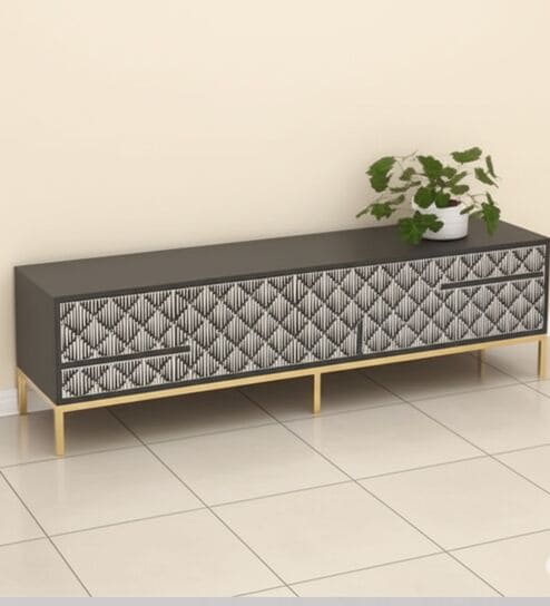 Moroccan Bone Inlay TV Console In Grey Colour