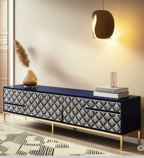 Moroccan Bone Inlay TV Console In Indigo Colour