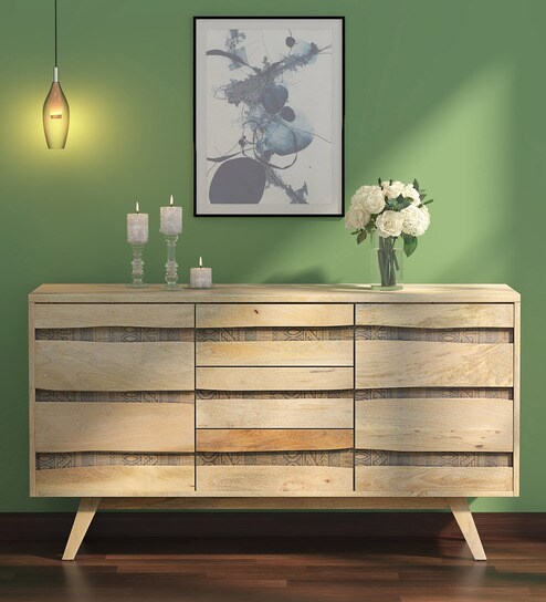 Buy Morocco Solid Wood Cabinet With Drawers In Natural Finish By