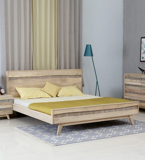 Morocco Solid Wood Queen Size Bed In Natural Finish By Woodsworth