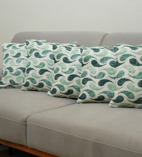 Moss Polyester Abstract 18x18 inches Cushion Covers Set of 5