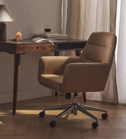 Mosto Leatherette Guest Chair In Tan  Colour
